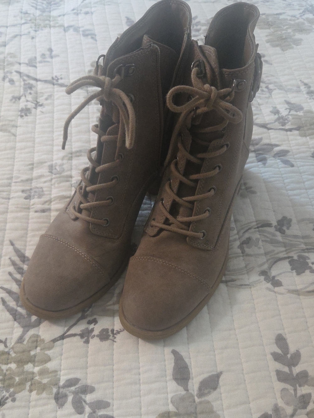 Guess Taupe Lace-Up Ankle Boots with Buckle Detail